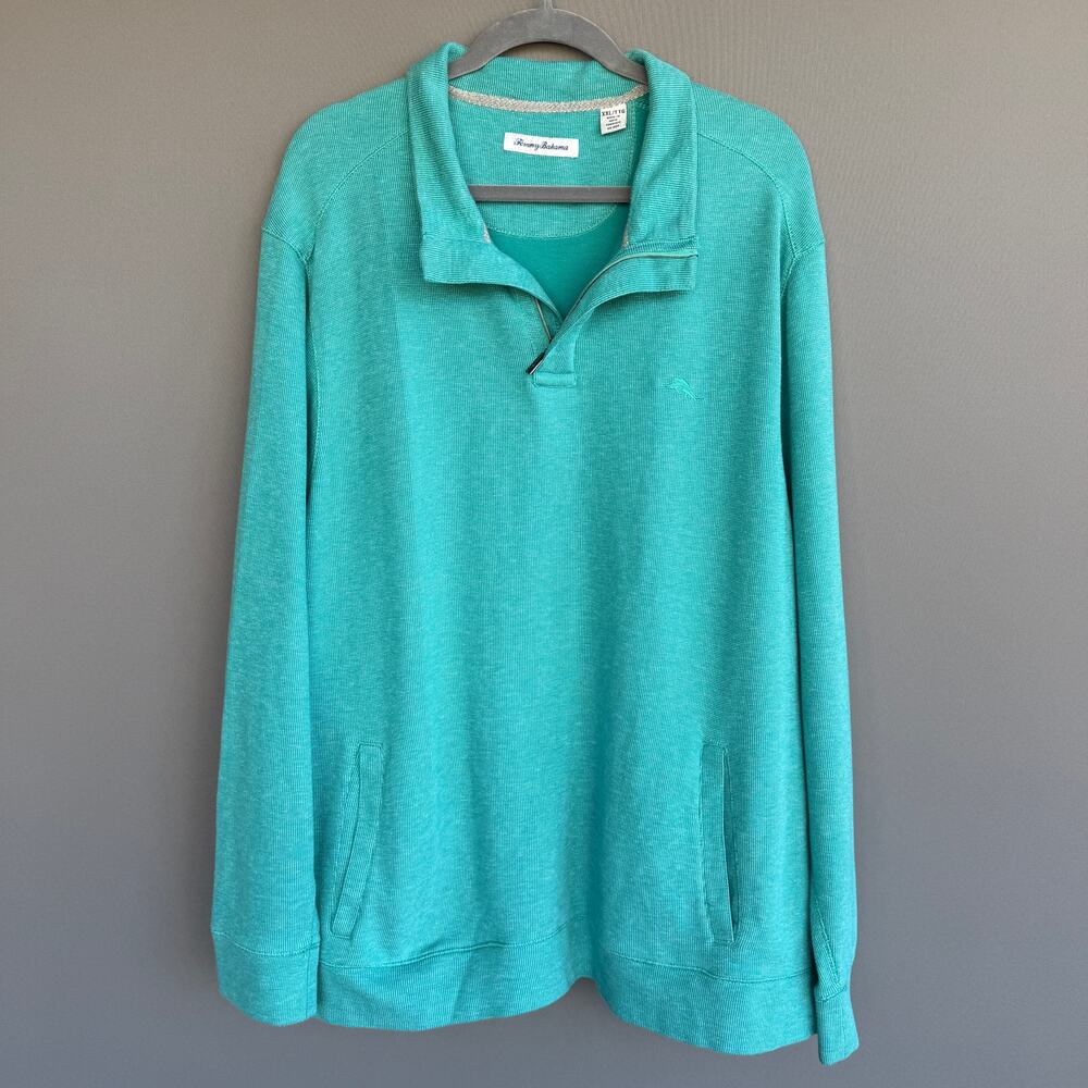 Mens Tommy Bahama 1/4 zip Long Sleeve Golf Polo shirt -Beachy turquoise size XXL